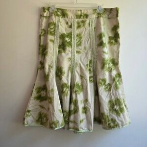 Old Navy Y2K A Line Green Cream Abstract Ikat Print Cotton Midi Skirt Womens 12